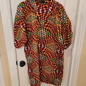 Vibrant Geometric Mini Kaftan Dress O/S